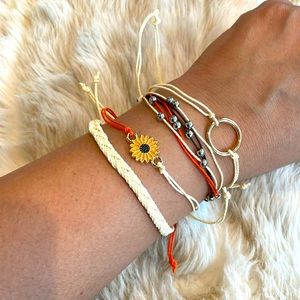 Handmade Sunflower Braided Charm Bracelet or Anklet - Set of 4